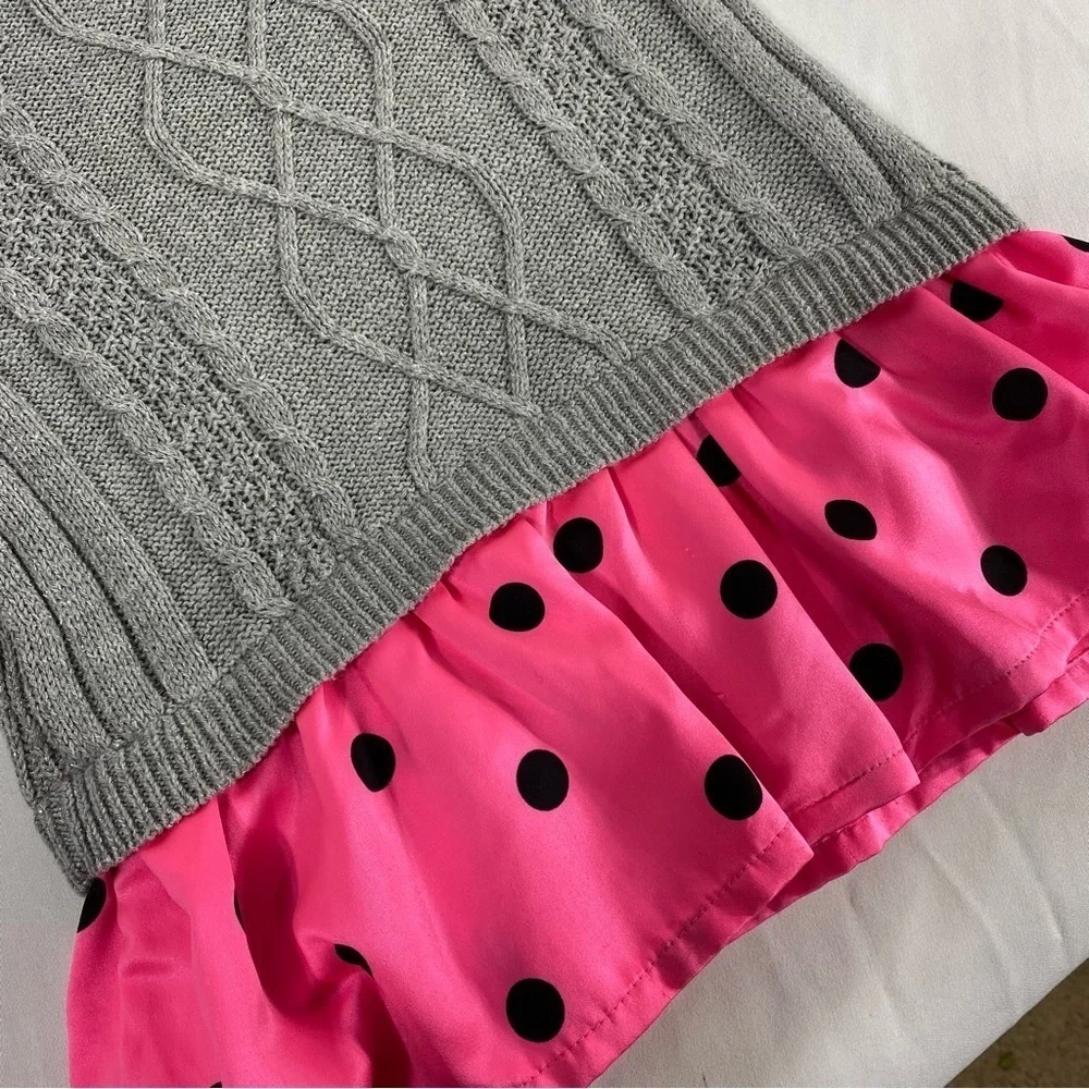 Justice Girls Drop Waist Polka Drop Ruffle Sweater Dress